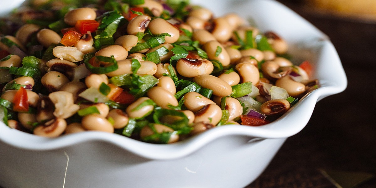New Year's party platters with Black Eyed Pea Salad